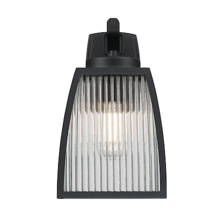 Westinghouse Fixture Wall Outdoor 60W Niko, Textured Black Clear Ribbed Glass 6122400